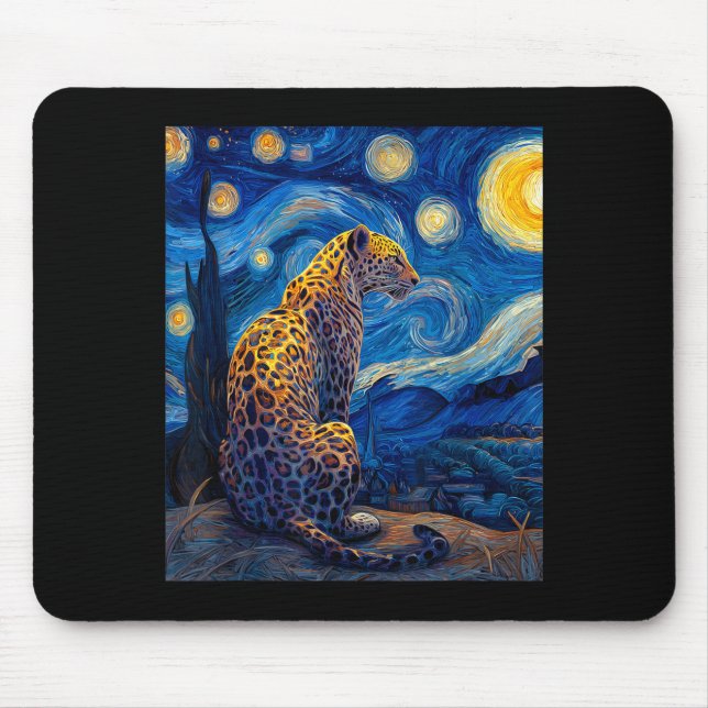 Leopard - Van Gogh Style Starry Night Funny Graphi Mousepad (Vorne)