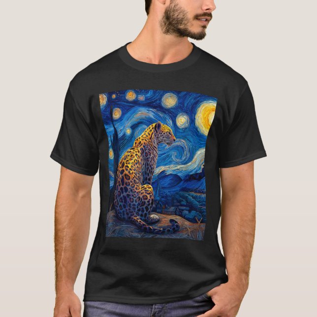 Leopard - Van Gogh Style Starry Night Funny Graphi T-Shirt (Vorderseite)