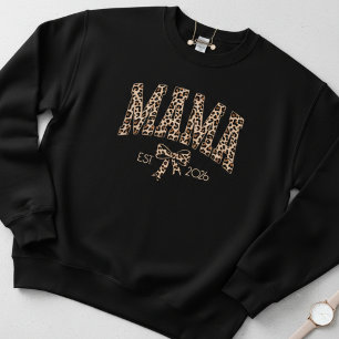 Leopard Varsity Mama Est Fett Femininer Stil Sweatshirt