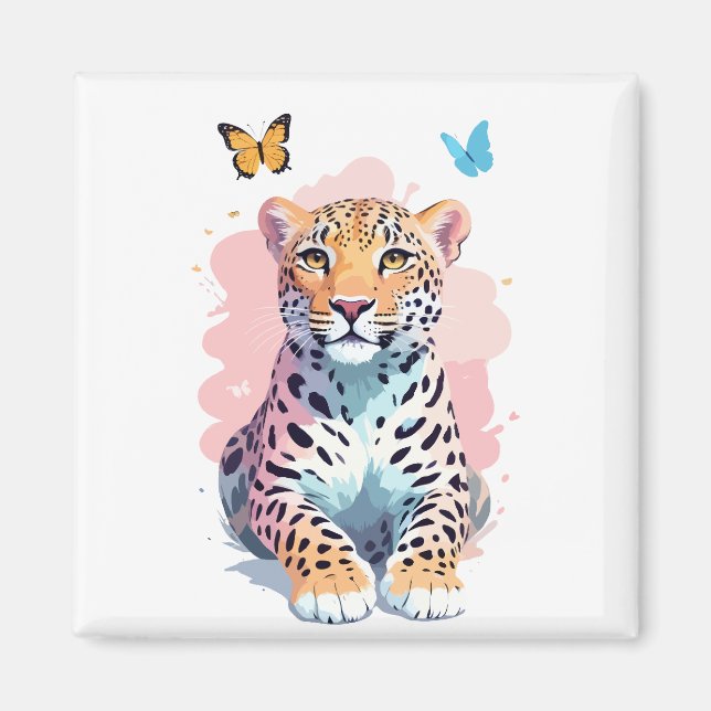 Leopard Vector Butterfly Adorable Fun Animal Magnet (Vorne)