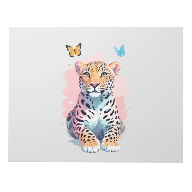 Leopard Vector Butterfly Adorable Fun Animal Notizblock (Vorderseite)