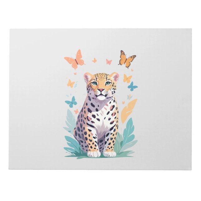 Leopard Vector Butterfly Adorable Fun Animal Notizblock (Vorderseite)