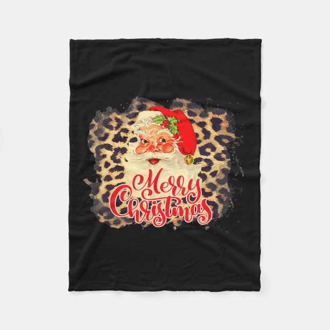 Leopard Vintag Santa Merry Weihnachtsmann Fleecedecke (Vorderseite)