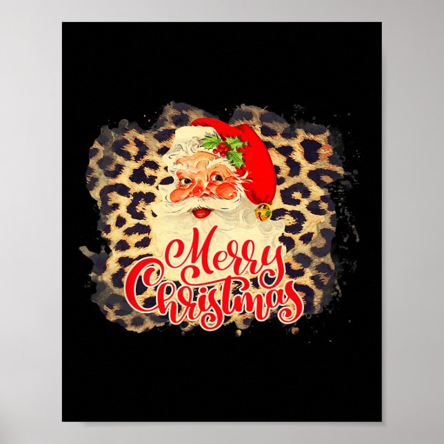 Leopard Vintag Santa Merry Weihnachtsmann Poster (Vorne)