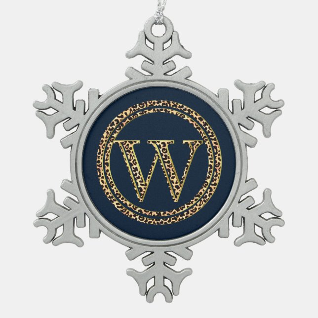 Leopard W Schneeflocken Zinn-Ornament (Vorderseite)