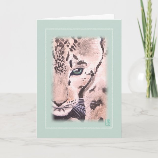 Leopard Watercolor Vignette auf grüner Blank Karte (Vorderseite)