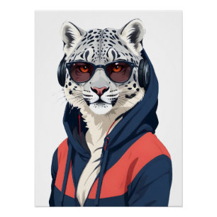 Leopard Wearing Hoodie Funny Coole Tierart Poster
