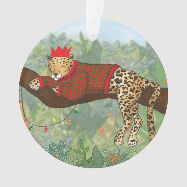 Leopard-Weihnachts-Acrylschnitzerei Ornament (Vorderseite)