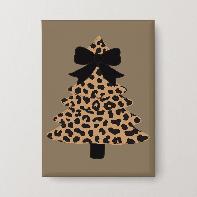 Leopard-Weihnachtsbaum Preppy Coquette Weihnachten Button (Vorderseite)