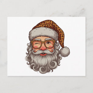 Leopard-Weihnachtsmann-Zwinkernde-Brille-Weihnacht Feiertagspostkarte