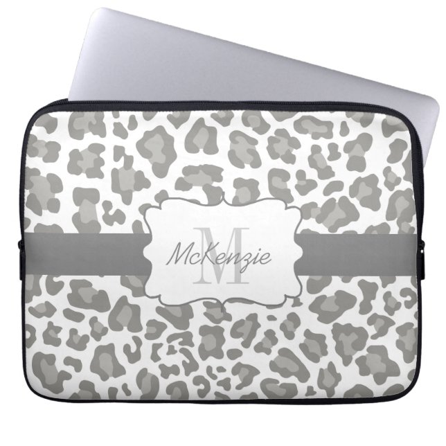 Leopard-weiße und graue Neopren-Laptop-Hülse Laptopschutzhülle (Vorderseite)