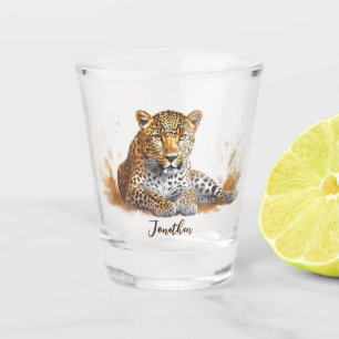 Leopard Wild Animal Portrait Personalisierter Name Schnapsglas