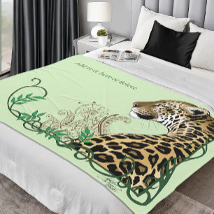 Leopard Wild Cat Green HEnna Fleecedecke