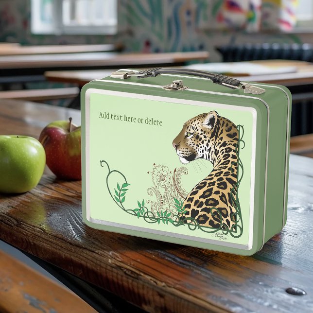 Leopard Wild Cat Green Henna Metall Brotdose (Von Creator hochgeladen)