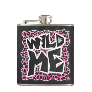 Leopard Wilde Me Schwarz und Hot Pink Design Flachmann