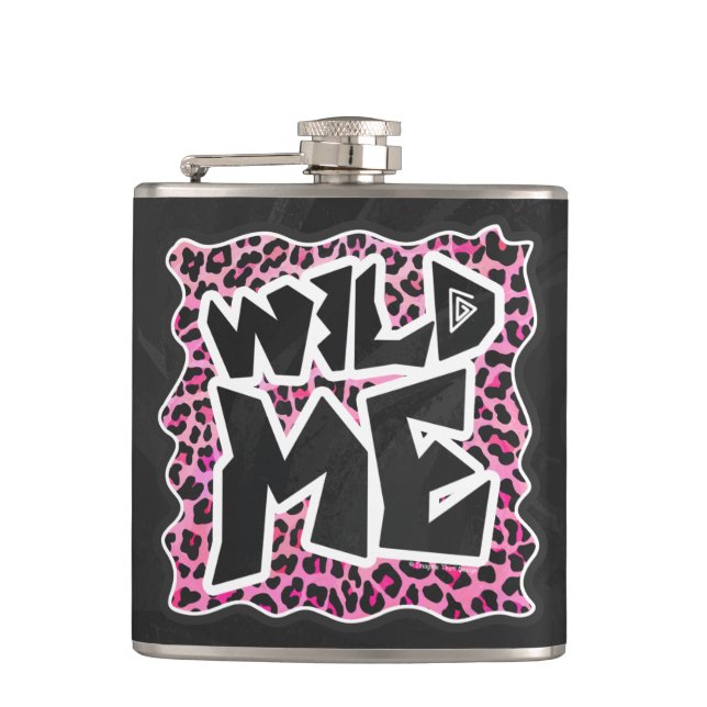Leopard Wilde Me Schwarz und Hot Pink Design Flachmann (Vorderseite)