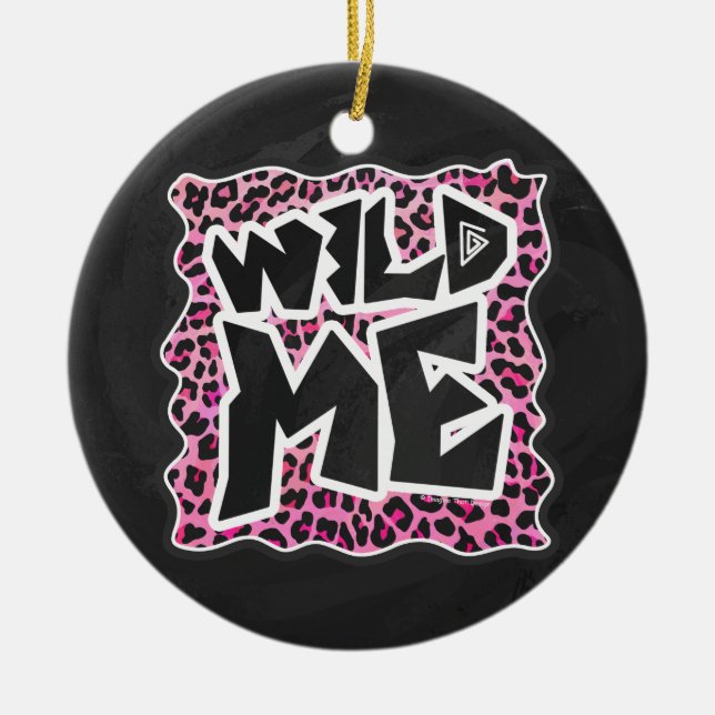 Leopard Wilde Me Schwarz und Hot Pink Design Keramikornament (Vorne)