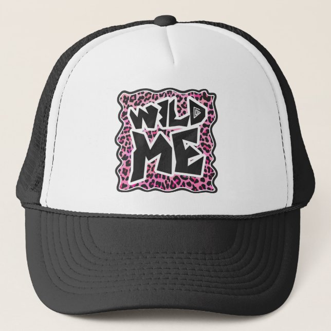 Leopard Wilde Me Schwarz und Hot Pink Design Truckerkappe (Vorderseite)