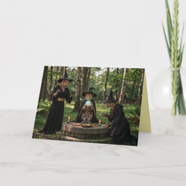 Leopard Witch Halloween Card Feiertagskarte (Vorderseite)