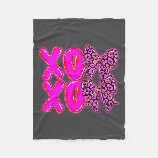 Leopard Xoxo Coquette Bow Hearts Valentine's Day W Fleecedecke (Vorderseite)