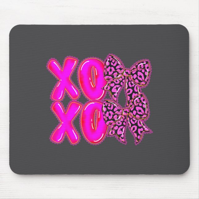 Leopard Xoxo Coquette Bow Hearts Valentine's Day W Mousepad (Vorne)