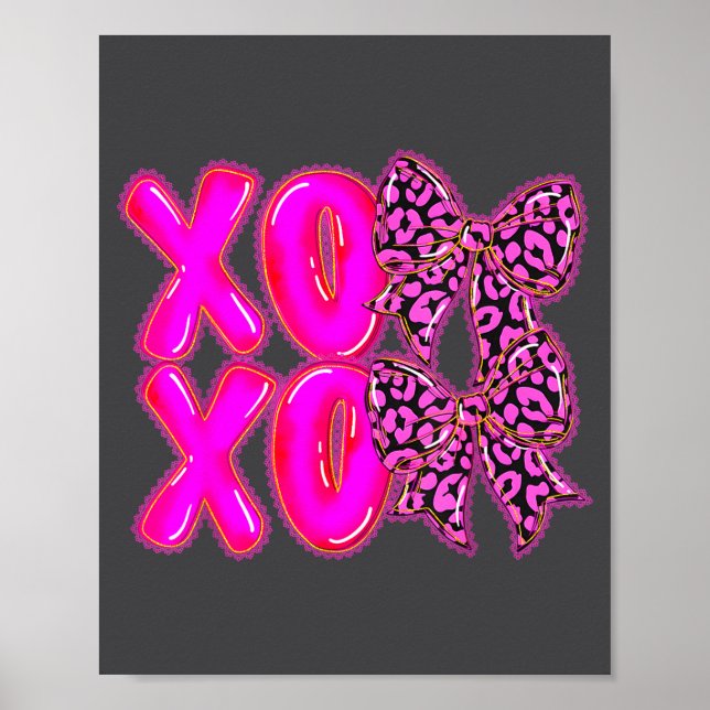 Leopard Xoxo Coquette Bow Hearts Valentine's Day W Poster (Vorne)