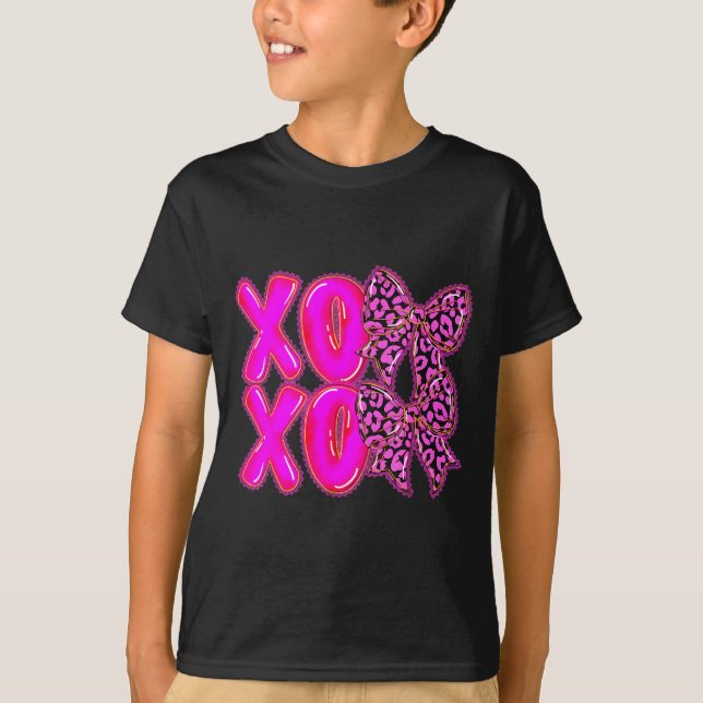 Leopard Xoxo Coquette Bow Hearts Valentine's Day W T-Shirt (Vorderseite)