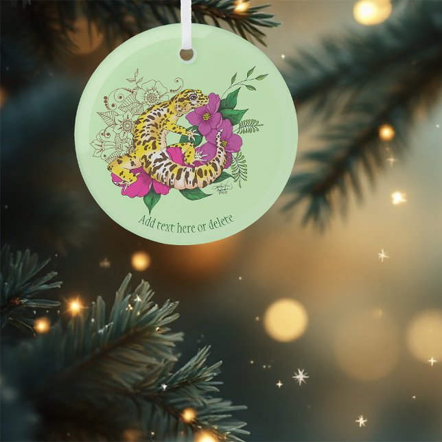 Leopard Yellow Gecko Green Ornament Aus Glas (Von Creator hochgeladen)