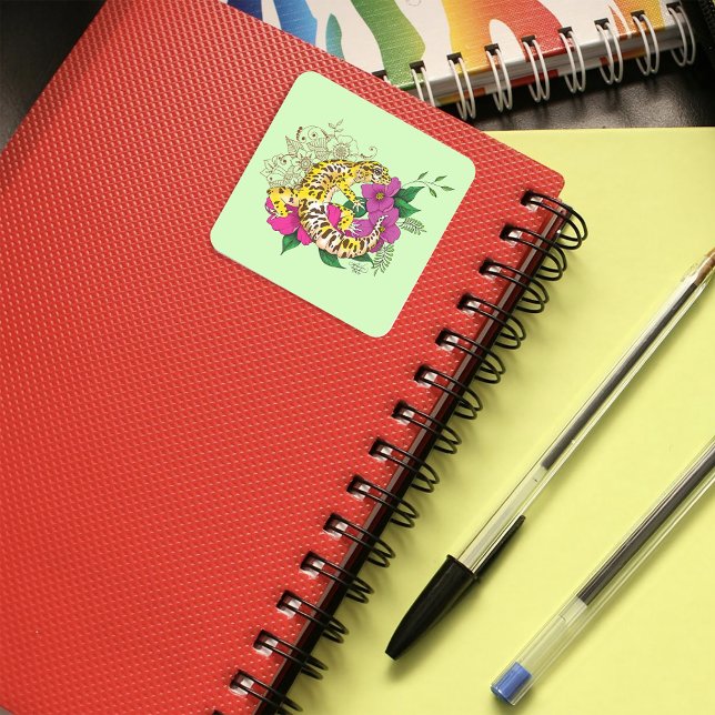 Leopard Yellow Gecko Green Quadratischer Aufkleber (Von Creator hochgeladen)