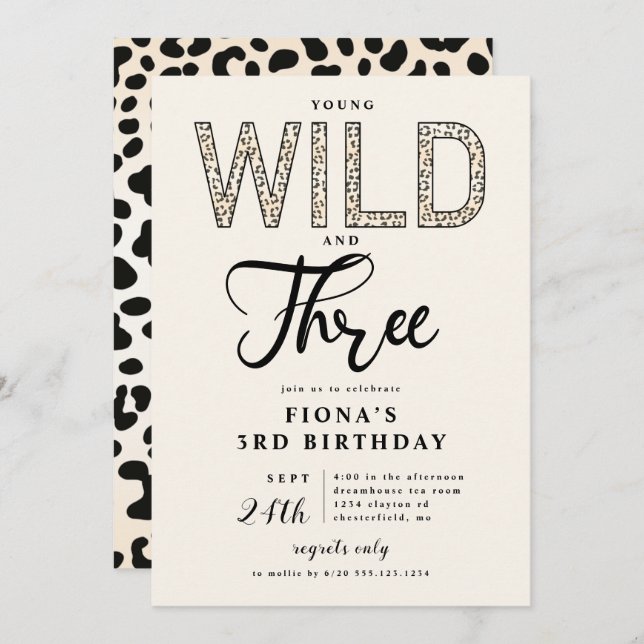 Leopard Young Wild Three Birthday Einladung (Vorne/Hinten)