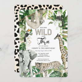 Leopard Young Wild und Three Safari Geburtstag Einladung