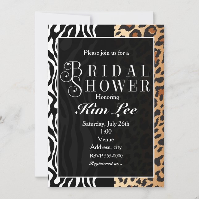 Leopard-Zebra-Brautparty-Typografie-Einladung Einladung (Vorderseite)