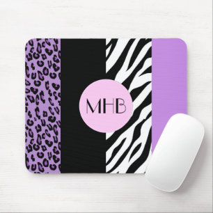 Leopard, Zebra, Tierdruck, Lila, Monogramm Mousepad