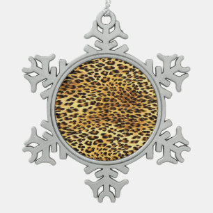 Leopard zeigt Camouflage-Mustermalerei Schneeflocken Zinn-Ornament