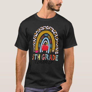 Leopard Zurück zur Schule Regenbogen Lehrer 5. Kla T-Shirt
