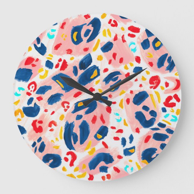 Leoparddruck: handbemalte Wasserfarbe. Große Wanduhr (Vorderseite)