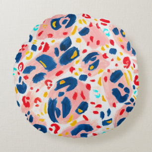Leoparddruck: handbemalte Wasserfarbe. Rundes Kissen
