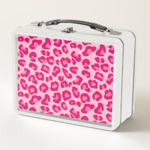 Leoparddruck in Pastellrosa, Hot Pink und Fuchsia Metall Brotdose