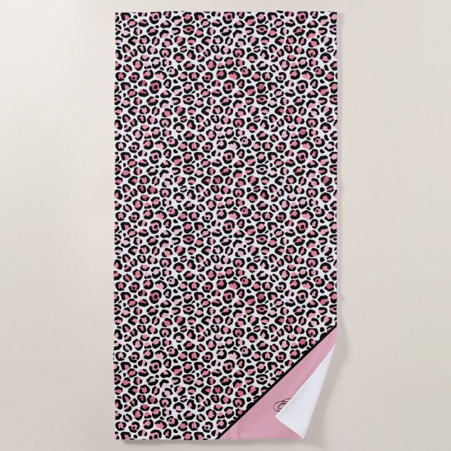 Leoparddruck in rosa weiß und schwarz mit Monogram Strandtuch (Vorderseite)