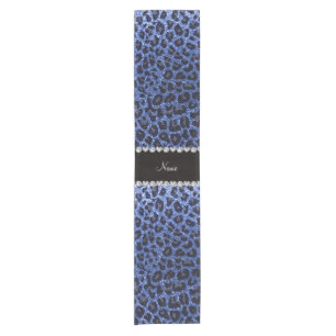 Leoparddruck individuelle Name Blau Glitzer Kurzer Tischläufer