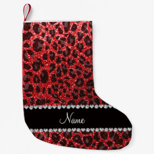 Leoparden aus individuelle Name, roter Glitzer Kleiner Weihnachtsstrumpf