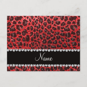 Leoparden aus individuelle Name, roter Glitzer Postkarte