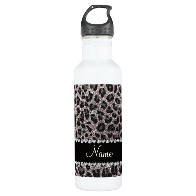 Leoparden aus individuelle Name Silber Glitzer Trinkflasche (Vorderseite)