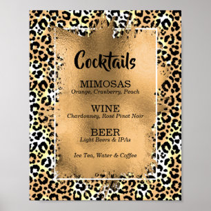 Leoparden-Druck-Cocktailbar-Menü Poster