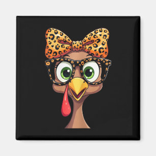 Leoparden-Druck-Erntedankfest-Puten-Gesicht-Gläser Magnet