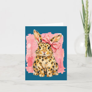 Leoparden-Druck-Hase mit rosa Schleife süßer Frühl Karte