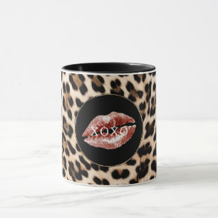 Leoparden-Druck Roter Lippenstift XOXO Tasse