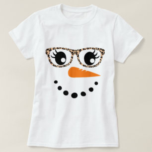 Leoparden-Druck-Schneemann-Gesicht-Design T-Shirt