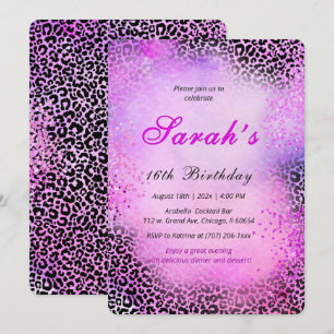 Leoparden Druck Sweet 16 Rosa Glitter Einladung