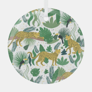Leoparden Dschungel: Tropische Kinder nahtlos. Ornament Aus Glas